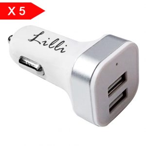 LILLI 5 CARICATORI AUTO 2 USB BIANCO