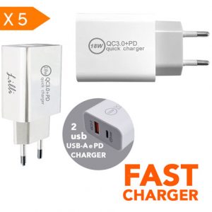 LILLI 5 ALIMENTATORI MURO USB-A e USB-C BIANCO