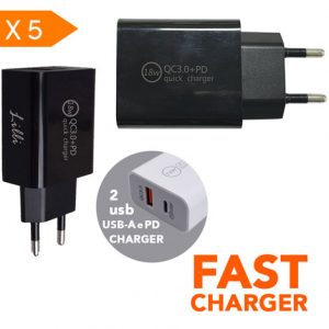 LILLI 5 ALIMENTATORI MURO USB-A e USB-C NERO
