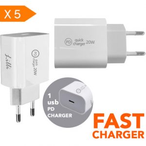 LILLI 5 ALIMENTATORI MURO USB-C BIANCO