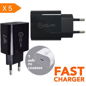 LILLI 5 ALIMENTATORI MURO USB-C NERO