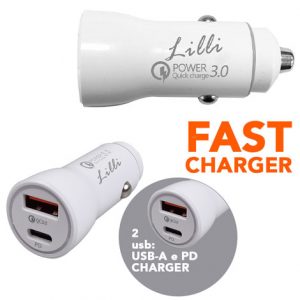 LILLI ALIMENTATORE AUTO USB-A e USB-C BIANCO