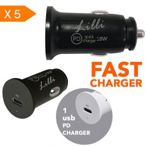 LILLI 5 ALIMENTATORI AUTO USB-C NERO