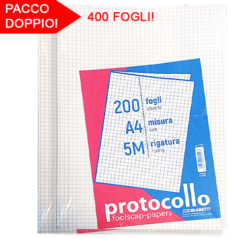 FOGLIO PROTOCOLLO QUADRETTI 5MM A4 (2X200) - Ingrosso Tabaccherie &  Articoli per Fumatori